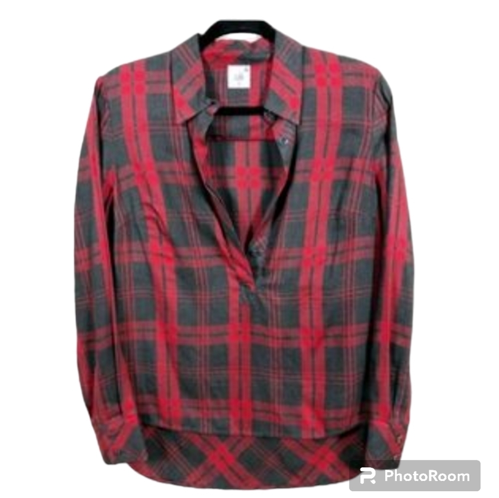 CAbi Red Buffalo Plaid popover Shirt size Small top